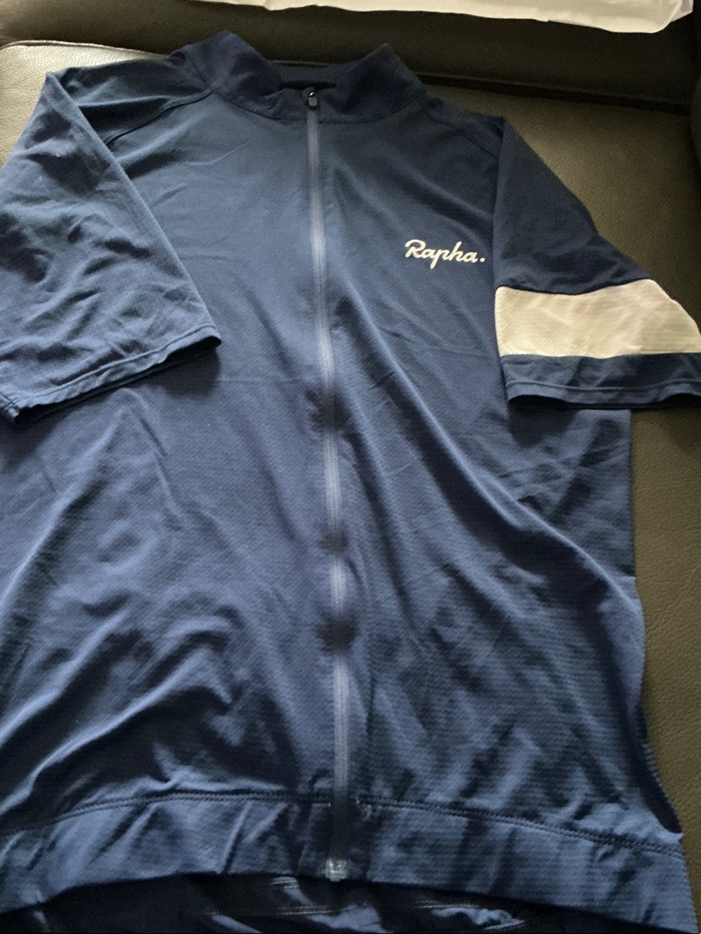 Rapha Navy Cycling Jersey with White Sleeve Stripe